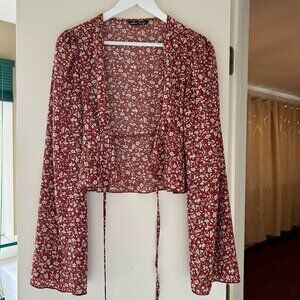 Cropped Wide Sleeve Long Sleeve Top